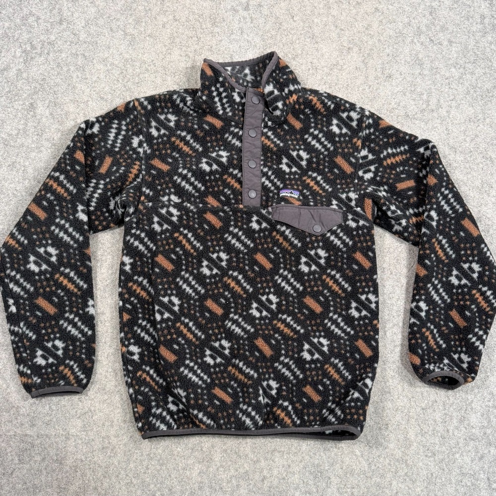 Patagonia Icefall Big Owl Brown Synchilla Snap-T Pullover Youth Size Medium‎ 10